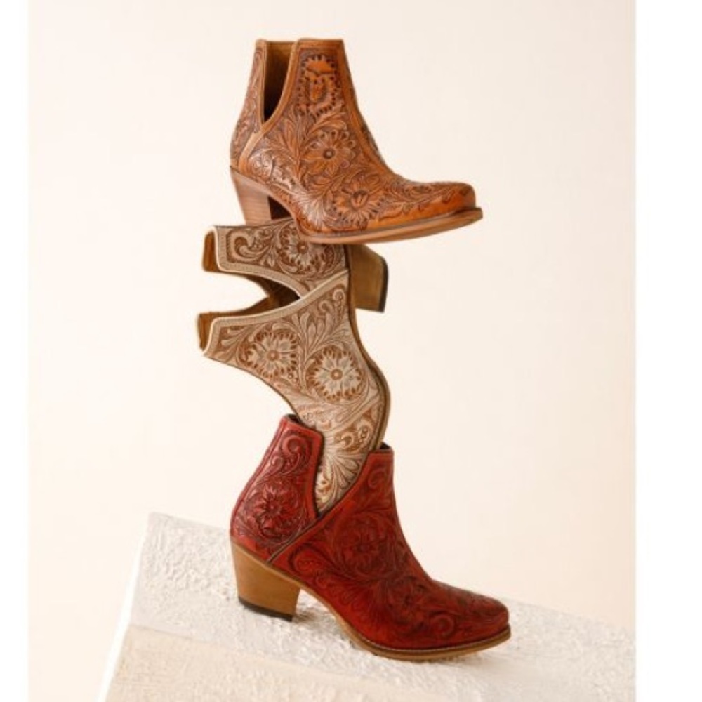 Myra Bag Brown Ankle Boots with Floral Design - Picture 2 of 10